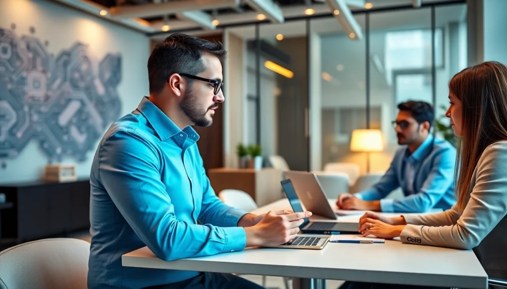 Headhunter IT zu einem interaktiven Gespräch in einem modernen Büro.