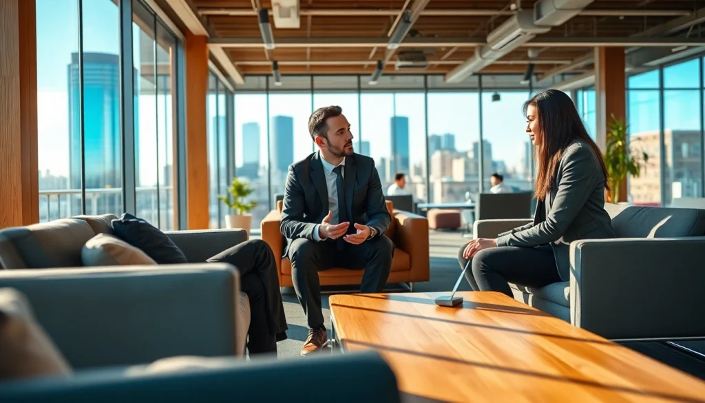 Headhunter IT berät technisch versierte Kandidaten professionell in einem modernen Büro.