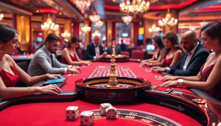 Siu88.best casino scene with players enjoying poker and roulette in a luxurious setting.