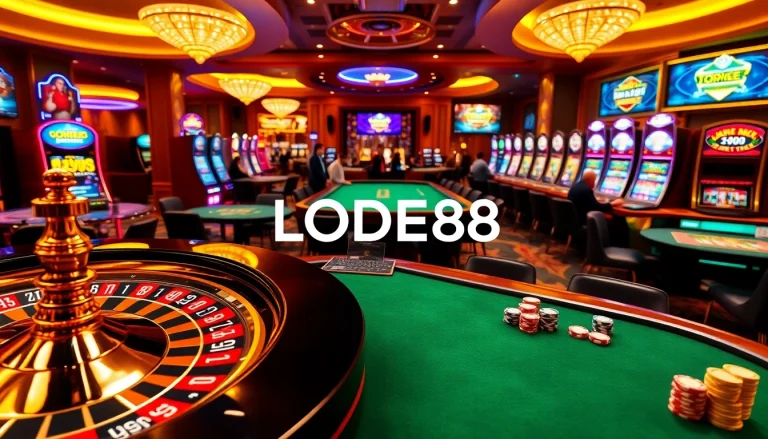 Engage with LODE88, a premier online gambling platform with vibrant casino visuals.
