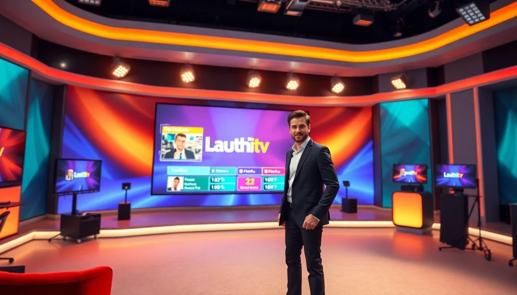 Lauthaitv presenter in a dynamic television studio with modern technology.