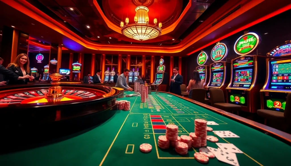 Players engaging excitedly at the 33win casino, showcasing vibrant games and thrilling betting actions.