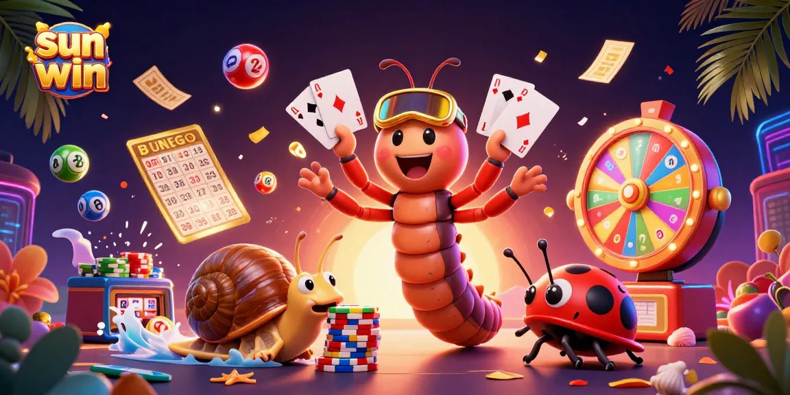 Experience the thrill of sun-win with a lively cartoon casino scene featuring vibrant characters and dynamic game elements.