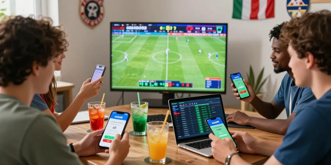 Suasana taruhan olahraga daring sbobet88 dengan teman-teman menonton pertandingan sepak bola langsung.